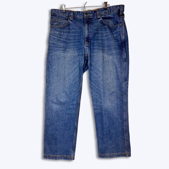 Duluth Trading Co Men 38x28 Flex Ballroom Relaxed Fit Stretch Jeans Blue Denim - Picture 1 of 12